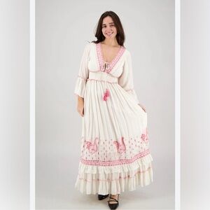 NWT Ananta Boho Maxi Dress In Pink W/ Metallic Shimmer Size Large/XL